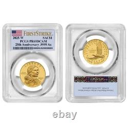 2025-W Proof $1 Gold Sacagawea Dollar 25th Anniv PCGS PR69DCAM First Strike Flag