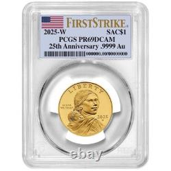 2025-W Proof $1 Gold Sacagawea Dollar 25th Anniv PCGS PR69DCAM First Strike Flag