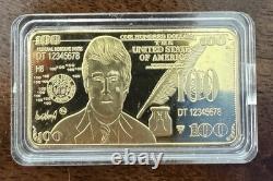 20X President Donald Trump $100 Commemorative 24K Gold Plated Gold Bar