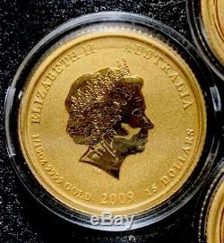 2x 2009 Australia Lunar Year of the Ox 1/10 oz. 9999 gold coins (colorized)