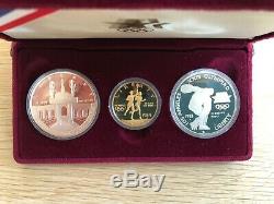 3 Coin Olympic Commemorative Proof Set. 1984 $10 Gold. 1983 & 1984 $1 Silver