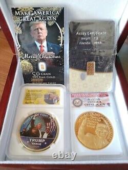 47th DONALD TRUMP GOLD BULLION & COLLECTIBLES SET IN WOOD KEEPSAKE BOX