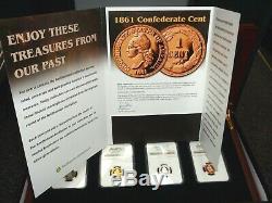 4 Coin SMITHSONIAN 1861 Confederate Cent NGC Gem Proof Platinum Gold Silver Case