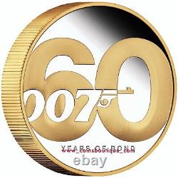 60 Years of Bond 2 oz Silver Proof 24K Gilded Coin Tuvalu 2022