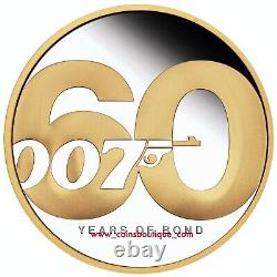 60 Years of Bond 2 oz Silver Proof 24K Gilded Coin Tuvalu 2022