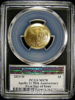 APOLLO 11 50th ANNIVERSARY 2019 $5 GOLD COIN PCGS MS70 AMF FDOI