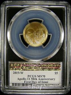 APOLLO 11 50th ANNIVERSARY 2019 $5 GOLD COIN PCGS MS70 AMF FDOI