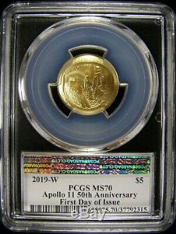 APOLLO 11 50th ANNIVERSARY 2019 $5 GOLD COIN PCGS MS70 AMF FDOI