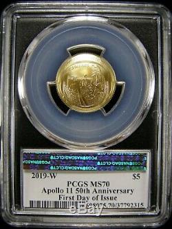APOLLO 11 50th ANNIVERSARY 2019 $5 GOLD COIN PCGS MS70 AMF FDOI