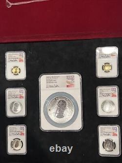 APOLLO 11 7pc SET NGC PF AND MS 70 SILVER AND GOLD COINS