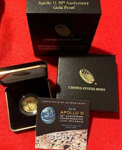 Apollo 11 50th Anniversary 2019 Proof $5 Gold Coin. Limited edition curved coin