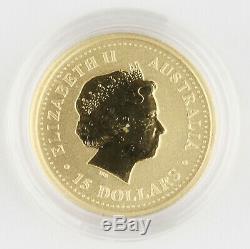 Australia 2001 $15 1/10 Oz 9999 Gold Coin Lunar Year of Snake GEM BU