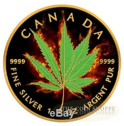 BURNING MARIJUANA HYBRID 2017 1 oz Silver Maple Leaf Coin Ruthenium and 24K Gold