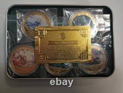 Beautiful, Battle Of Pearl Harbor Commemorative 24 KT Gold, 5 Coin Set With Case