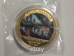Beautiful, Battle Of Pearl Harbor Commemorative 24 KT Gold, 5 Coin Set With Case