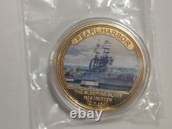 Beautiful, Battle Of Pearl Harbor Commemorative 24 KT Gold, 5 Coin Set With Case