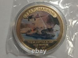 Beautiful, Battle Of Pearl Harbor Commemorative 24 KT Gold, 5 Coin Set With Case