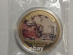 Beautiful, Battle Of Pearl Harbor Commemorative 24 KT Gold, 5 Coin Set With Case