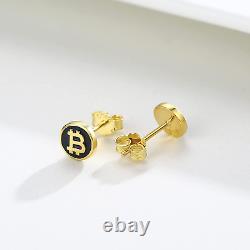 Bitcoin Earrings Sterling Silver Gold Plated Bitcoin Commemorative Coin Studs