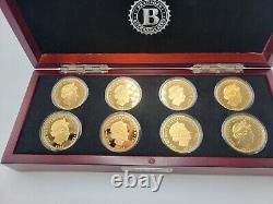 Bradford Authenticated Queen Elizabeth Collection 8 Coins 24kt Gold Plated