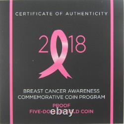 Breast Cancer Awareness Commemorative 2018 W Proof Gold $5 Coin OGP