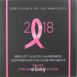 Breast Cancer Awareness Commemorative 2018 W Proof Gold $5 Coin OGP