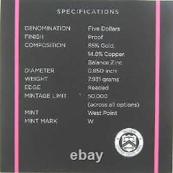 Breast Cancer Awareness Commemorative 2018 W Proof Gold $5 Coin OGP