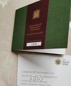 Brexit gold sovereign coin UK Withdrawal from EU 2020 royal mint exclusive pack#