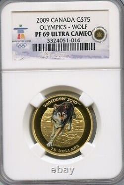 CANADA 2009 OLYMPICS $75 DOLLARS GOLD COIN NGC PF69 ULTRA CAMEO- OLYMPICS-Wolf
