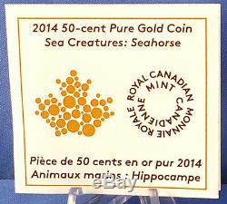 Canada 2014 Sea Creatures Seahorse, 1/25 oz Pure Gold 50-Cent Proof Coin