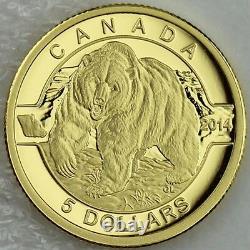 Canada 2014 The Grizzly Bear 1/10 oz Pure Gold Coin #1 O Canada $5 Gold Series