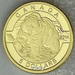 Canada 2014 The Grizzly Bear 1/10 oz Pure Gold Coin #1 O Canada $5 Gold Series