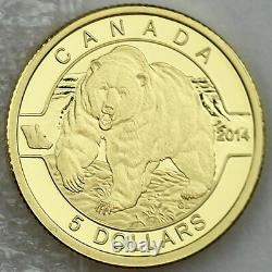 Canada 2014 The Grizzly Bear 1/10 oz Pure Gold Coin #1 O Canada $5 Gold Series