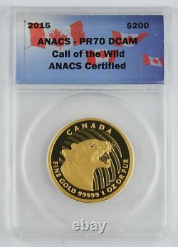 Canada 2015 $200 Call of Wild 1 Oz Gold Growling Cougar Proof Coin ANACS PR70