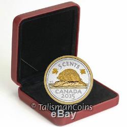 Canada 2015 Big Coins Series #4 Beaver 5 Cents 5 Oz Silver Gold Plated Nickel