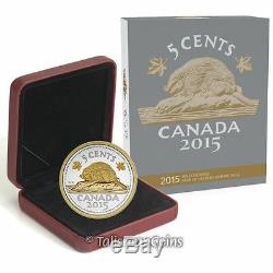 Canada 2015 Big Coins Series #4 Beaver 5 Cents 5 Oz Silver Gold Plated Nickel