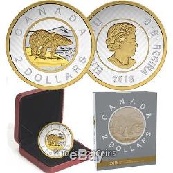 Canada 2015 Big Coins Series #6 Polar Bear $2 Toonie 5 Oz Silver Gold Plated Prf