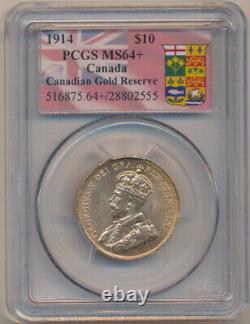 Canada George V 10 Dollars 1914 Pcgs Ms64+