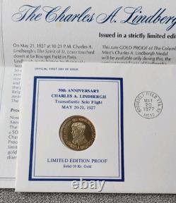 Charles A. Lindbergh 10k Gold Coin with First Day of Issue Envelope