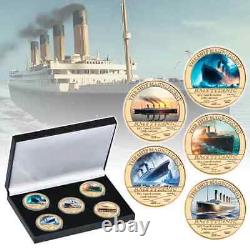Collection 5pcs RMS Titanic Golden Commemorative Coins Set Titanic Gold Plated