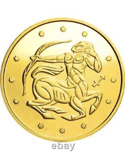 Commemorative gift gold coin Sagittarius in a case with autographed by authors