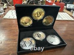 Cryptocurrency commemorative coin set 6 Coins Doge Ethereum Bitcoin Gold /silver