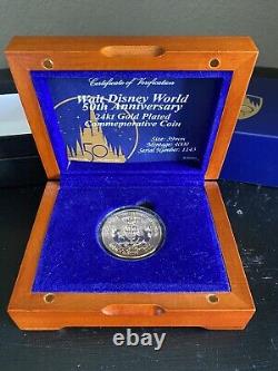 Disney World 50th Anniversary 24kt Gold Plated Commemorative Coin LE 4000