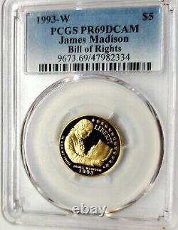 EXQUISITE 1993-W Madison Bill of Rights $5 Gold Coin PCGS-PR69DCAM U. S. Mint