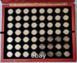 First Commemorative Mint Set 56 Gold Plated State Quarters in Wood Case Plus