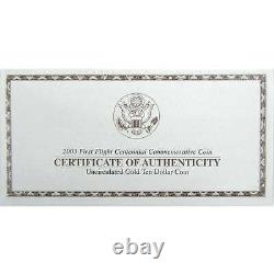 First Flight Centennial Commemorative 2003 W Uncirculated Gold $10 OGP