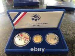 GOLD COIN United States Liberty Coins 1886 1986 3 Coin Proof Set with Case & COA