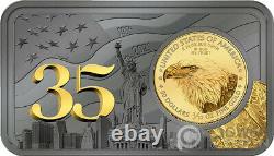 GOLD EAGLE 35th Anniversary 1 Oz Silver Bar incl. Gold Coin 50$ USA 2021