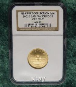GOLD San Francisco $5 Old Mint Coin, 2006 S NGC MS70, US Vault Collection L/M