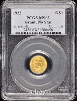 GRANT, NO STAR 1922 G$1 Gold Commemorative PCGS MS63